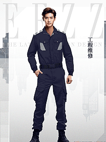 藏藍色汽車間維修電焊阻燃反光條連體服定制設計工作服