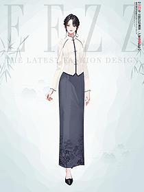 仙氣長(zhǎng)裙中式茶藝服采耳師工作服手繪服裝設(shè)計(jì)圖