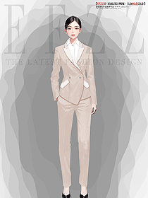 手繪設(shè)計卡其色職業(yè)裝女裝氣質(zhì)百搭條紋通勤西裝