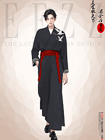 古風男士中國風俠客書生演出服手繪服裝設計圖