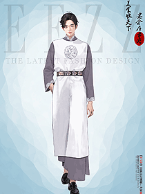 漢服男裝圓領(lǐng)袍暗紋織金中長款春秋男士手繪服裝設(shè)計圖