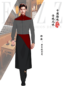 西餐服務(wù)員工作服長袖襯衫圍裙定制款