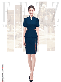 高端酒店女夏季短袖立領服務員工作服定制設計