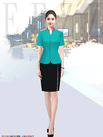 中國(guó)風(fēng)餐飲前臺(tái)服務(wù)員短袖工作服定制設(shè)計(jì)圖