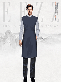 新中式餐廳火鍋店服務(wù)員工作服長衫款制服效果圖
