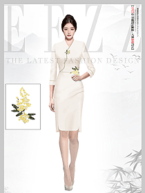 新中式國風刺繡元素職業連衣裙工作服原創設計圖