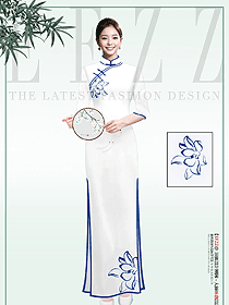 原創(chuàng)改良漢服女中國(guó)風(fēng)青花瓷旗袍服裝設(shè)計(jì)