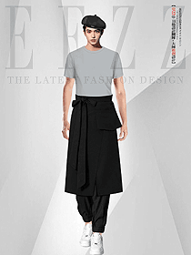 灰色上衣黑色長裙男款西餐廳服務生制服定制設計圖