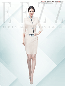 短袖女職業套裝夏季米色西裝制服設計圖