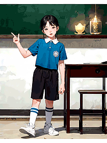 英倫風校服中小學生藍色短袖T恤服裝定制圖