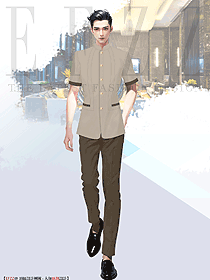 餐飲飯店大廳迎賓員工男服務員短袖立領制服手繪設計圖