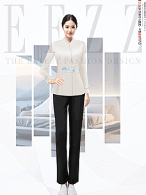 新中式女款客房服務(wù)員V領(lǐng)春秋款制服設(shè)計(jì)圖