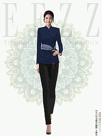 高端餐飲服務(wù)員工作服定制款偏襟盤口系腰帶款設(shè)計(jì)圖