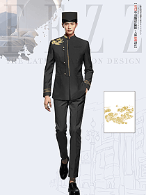 新款春秋季酒店黑色長(zhǎng)袖門(mén)童形象崗員工制服定制