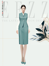 職業裝一粒扣馬甲墨綠色女士銀行正裝設計圖