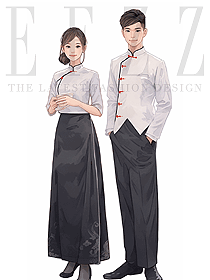 燒烤農家樂中式餐飲套裝-服務員白色套裝制服