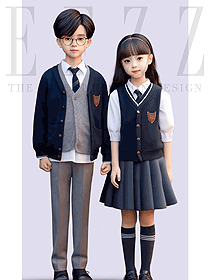 秋冬英倫風純羊毛針織開衫校服手繪圖