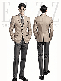 兩粒扣羊毛西服套裝男卡其色商務(wù)正裝秋季西裝
