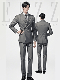 秋冬灰雙排扣職業套裝男女同款商務西裝手繪圖