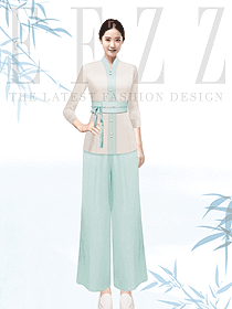 高級(jí)感淺綠色美容師工服茶藝師采耳師服裝