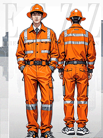 原創(chuàng)定制船員船廠(chǎng)連體服橙色反光工裝手繪設(shè)計(jì)圖