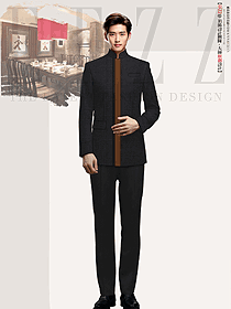 星級餐飲酒店餐廳男服務(wù)員黑色秋冬裝制服設(shè)計(jì)圖
