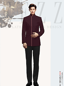 酒店餐飲酒紅色秋冬裝工作服裝定制手繪方案
