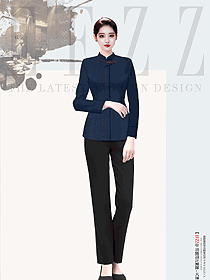 酒店餐飲藏藍色秋冬裝女員工職業服裝定制手繪圖片