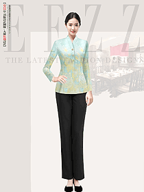 民族風印花女服務員工作服裝定制設計案例