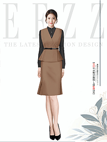 咖啡色氣質通勤西裝馬甲百褶連衣裙套裝