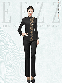 黑色織錦緞酒店行李生門童制服接待女員工制服設計圖