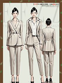 米色系職業西裝套裝女秋冬前臺接待職業裝設計圖