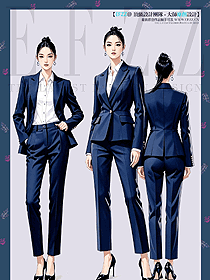 秋冬藏青色職業(yè)裝公務(wù)員一粒扣女西裝套裝手繪圖