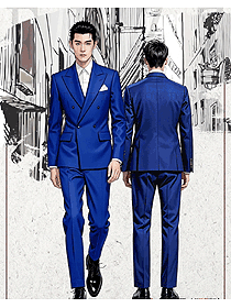 寶藍色雙排扣戧駁領復古休閑商務西裝職業裝定制