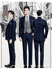 深藍色商務正裝4S店售樓部西裝馬甲職業裝手繪圖