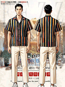 海南酒店襯衣條紋沙灘印花短袖門童制服設(shè)計(jì)圖