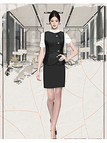 深灰色男女同款銀行馬夾工裝制服設計圖