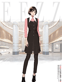 奶茶店咖啡烘焙店酒吧女服務(wù)生制服套裝手繪圖