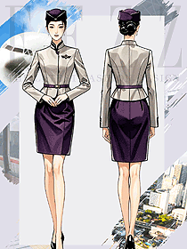 國際航空公司紫色系列制服空姐女職業裝套裝