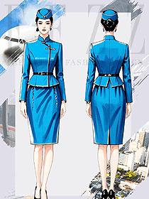 優雅星云藍質感立領空姐地勤正裝手繪設計圖