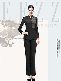 新中式高端酒店長袖秋冬印花款定制工裝制服設計