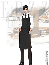 西餐廳咖啡飯店黑色長圍裙定制logo款手繪案例