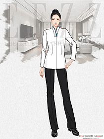 酒店客房保潔員白色工作服秋冬裝長袖套裝設計