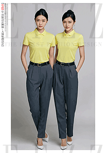 短款黃色翻領(lǐng)工作服定制印logo款式圖