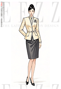 酒店大堂氣質禮儀接待前臺員工制服手繪圖