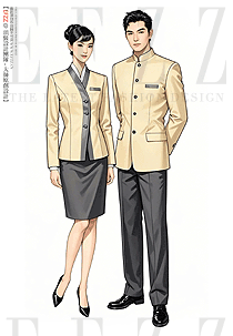 中國風酒吧前臺接待高端職業裝手繪圖