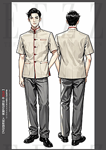 酒店會所接待工作服短袖門童手繪圖