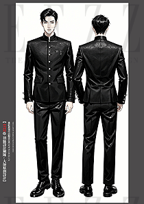 酒店工作服長袖黑色款男迎賓制服手繪圖