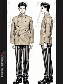 酒店餐飲米色長(zhǎng)袖廚師工作服服裝手繪案例