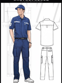 夏季工作服男薄藍(lán)色勞保服手繪圖